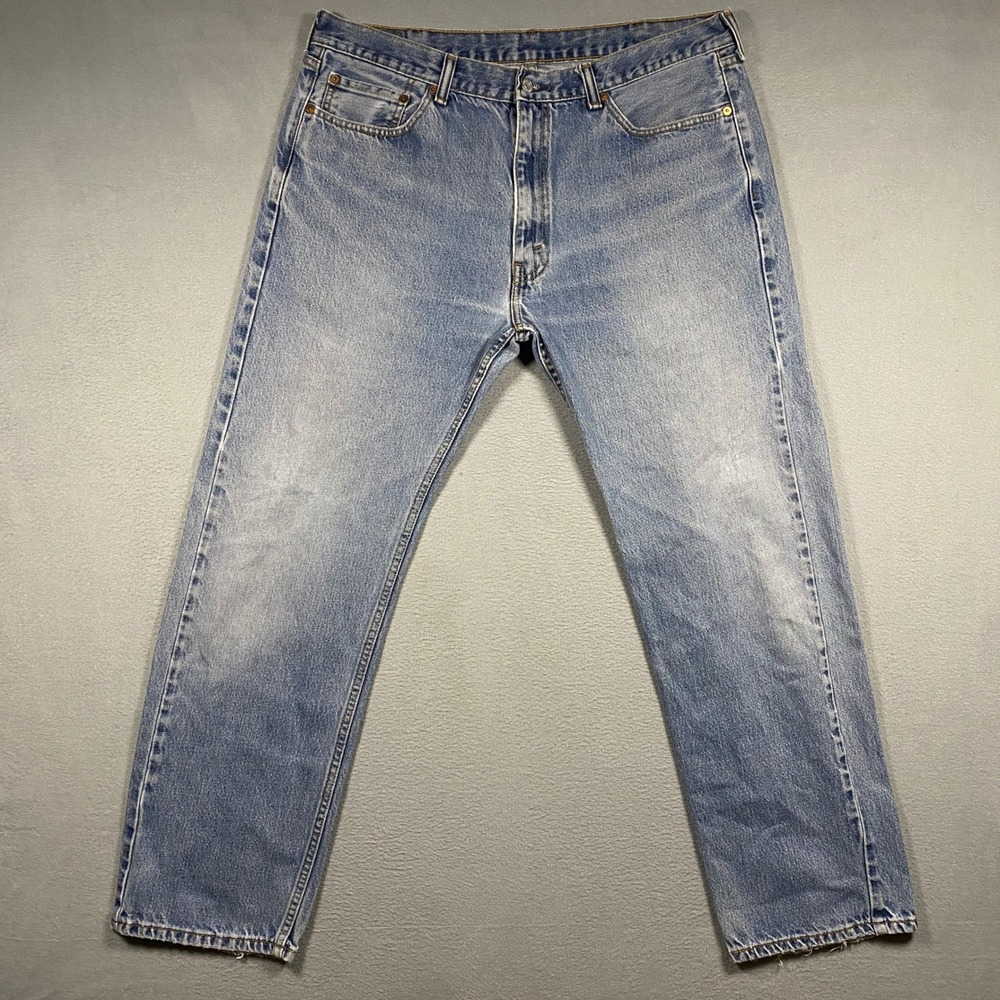 Levi's 505 Regular Fit Jeans Mens 38x32 Light Wash Blue Straight Leg Denim